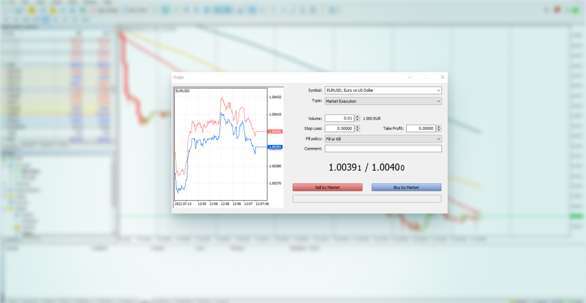 MetaTrader'da Yeni Emir penceresi